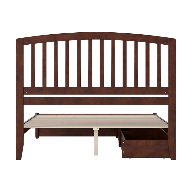 Lucia Queen Platform Bed with Panel Footboard & 2 Storage Drawers in Walnut