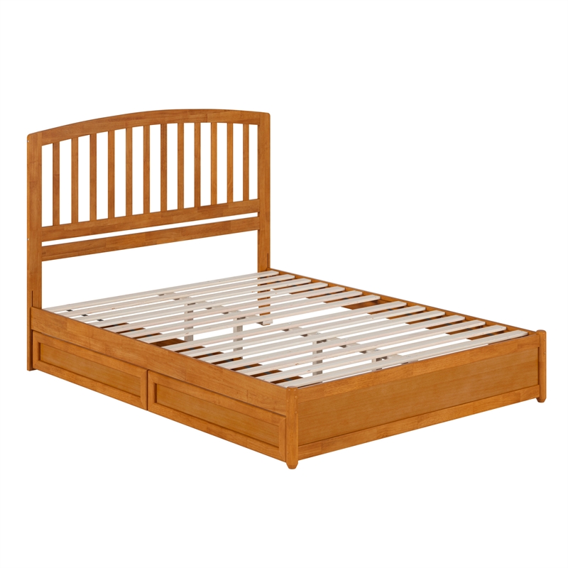 Lucia Queen Platform Bed w/ Panel Footboard & 2 Storage Drawers in Light Toffee