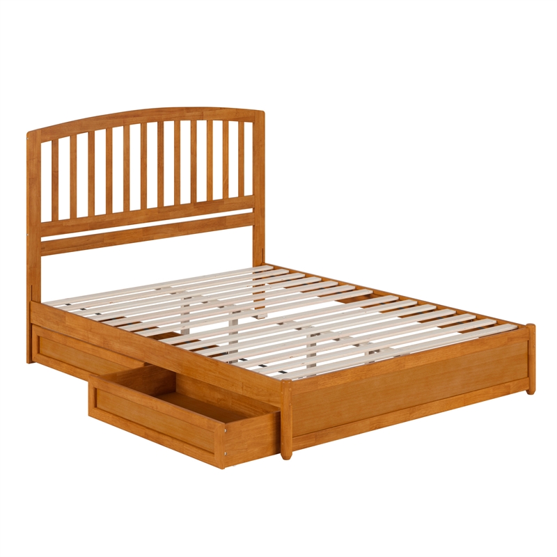 Lucia Queen Platform Bed w/ Panel Footboard & 2 Storage Drawers in Light Toffee