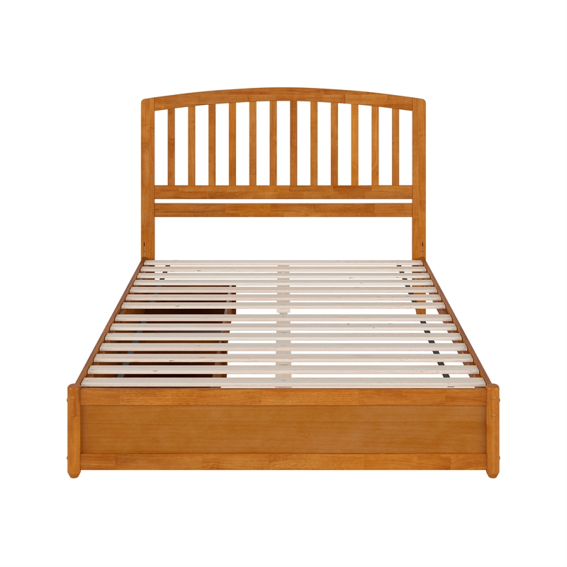 Lucia Queen Platform Bed w/ Panel Footboard & 2 Storage Drawers in Light Toffee