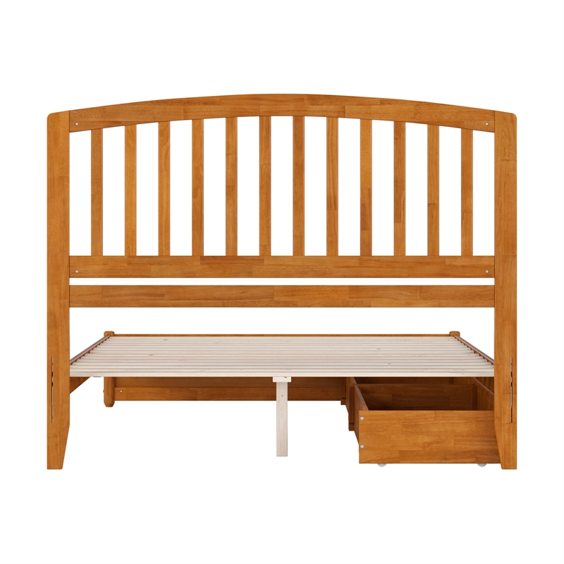 Lucia Queen Platform Bed w/ Panel Footboard & 2 Storage Drawers in Light Toffee