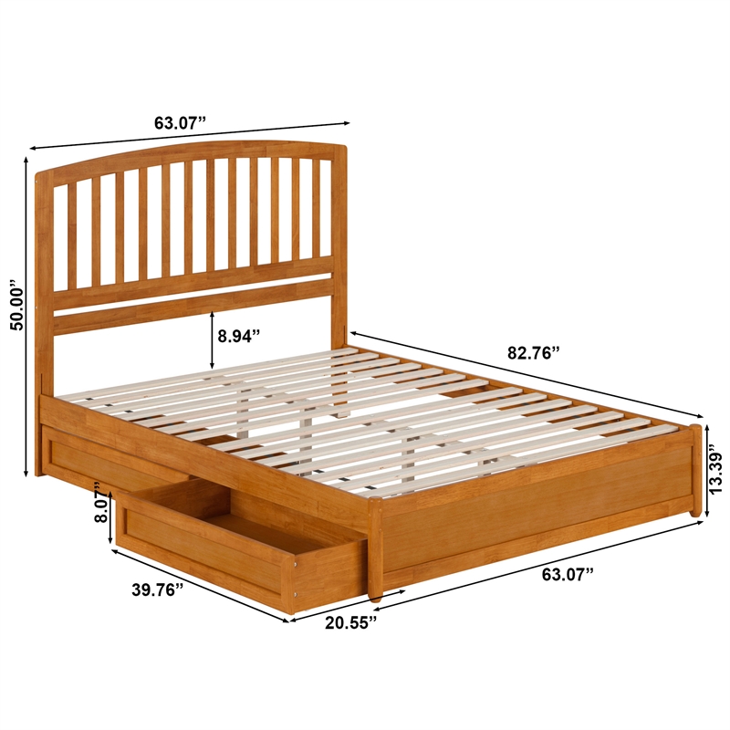 Lucia Queen Platform Bed w/ Panel Footboard & 2 Storage Drawers in Light Toffee