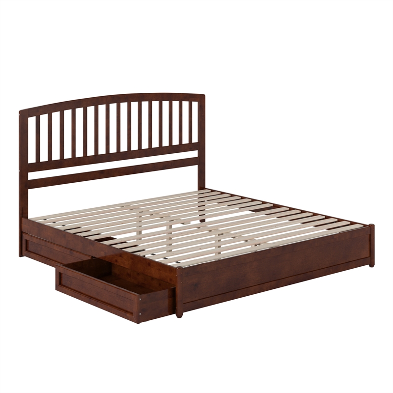 Lucia King Platform Bed with Panel Footboard & 2 Storage Drawers in Walnut