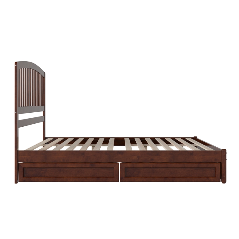 Lucia King Platform Bed with Panel Footboard & 2 Storage Drawers in Walnut