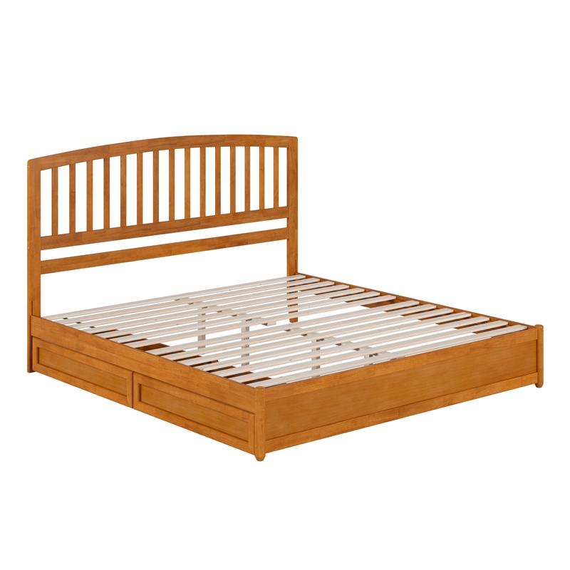 Lucia King Platform Bed with Panel Footboard & 2 Storage Drawers in Light Toffee