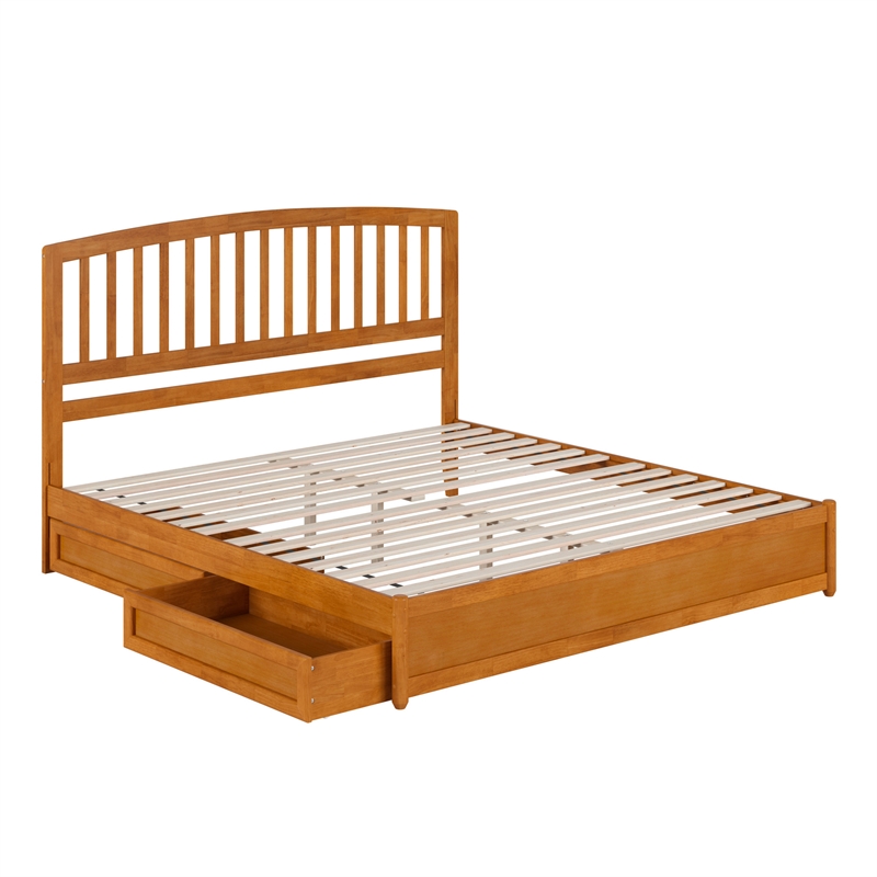 Lucia King Platform Bed with Panel Footboard & 2 Storage Drawers in Light Toffee