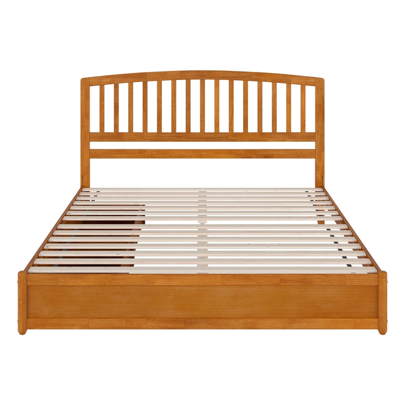 Lucia King Platform Bed with Panel Footboard & 2 Storage Drawers in Light Toffee
