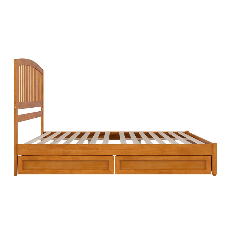 Lucia King Platform Bed with Panel Footboard & 2 Storage Drawers in Light Toffee