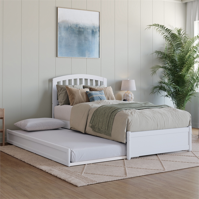 Lucia Twin XL Wood Platform Bed with Panel Footboard & Twin XL Trundle in White