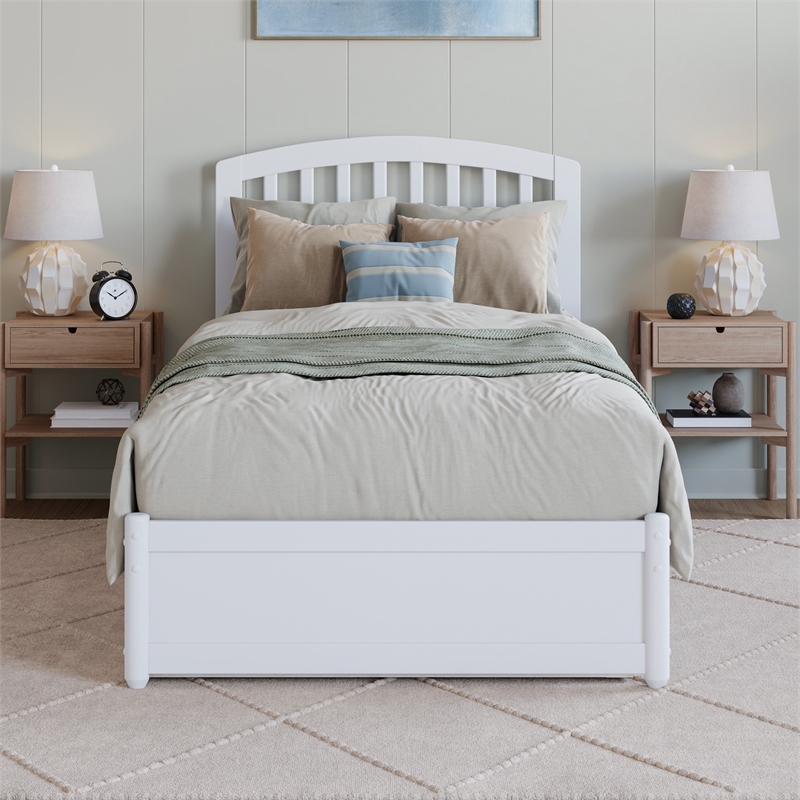 Lucia Twin XL Wood Platform Bed with Panel Footboard & Twin XL Trundle in White