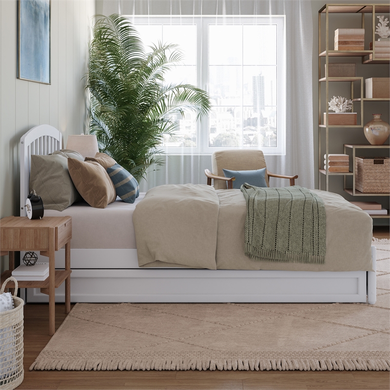 Lucia Twin XL Wood Platform Bed with Panel Footboard & Twin XL Trundle in White