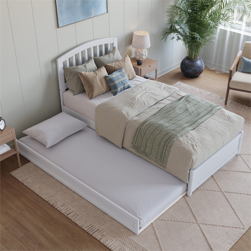 Lucia Twin XL Wood Platform Bed with Panel Footboard & Twin XL Trundle in White
