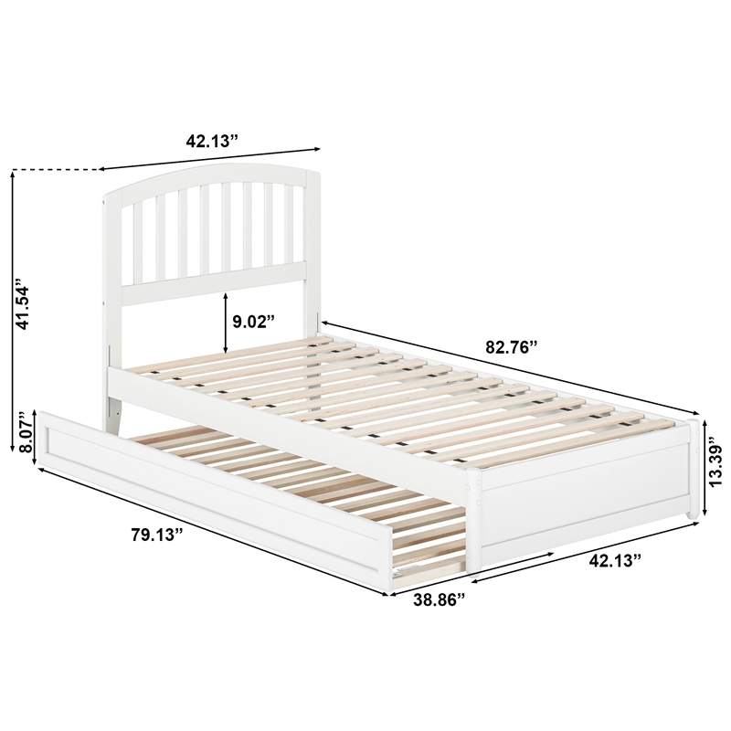Lucia Twin XL Wood Platform Bed with Panel Footboard & Twin XL Trundle in White