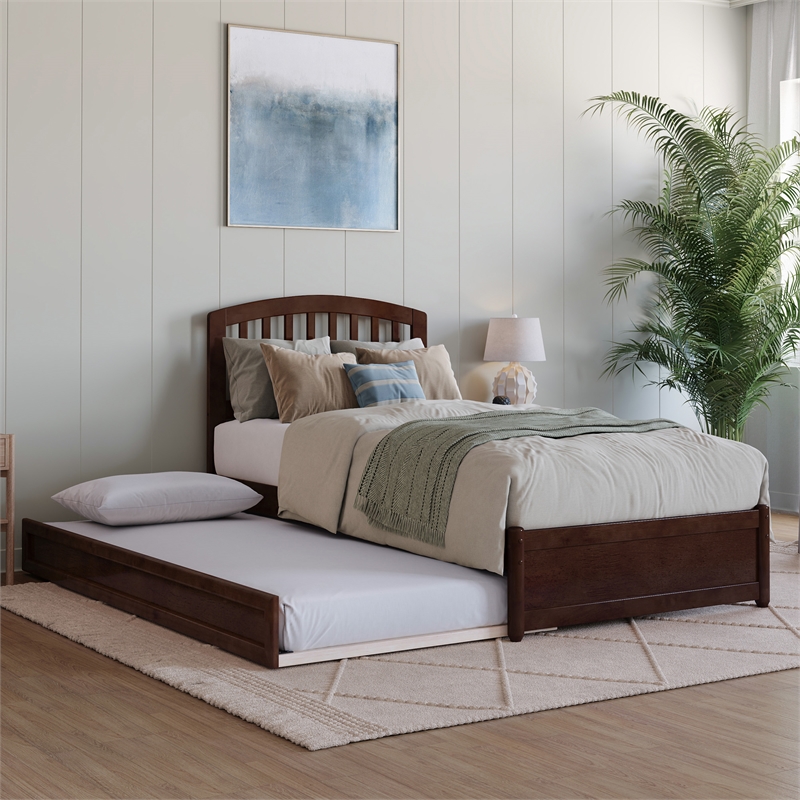 Lucia Twin XL Wood Platform Bed with Panel Footboard & Twin XL Trundle in Walnut