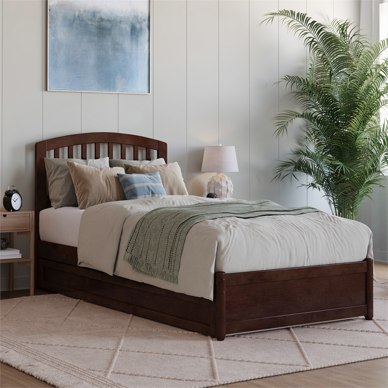 Lucia Twin XL Wood Platform Bed with Panel Footboard & Twin XL Trundle in Walnut