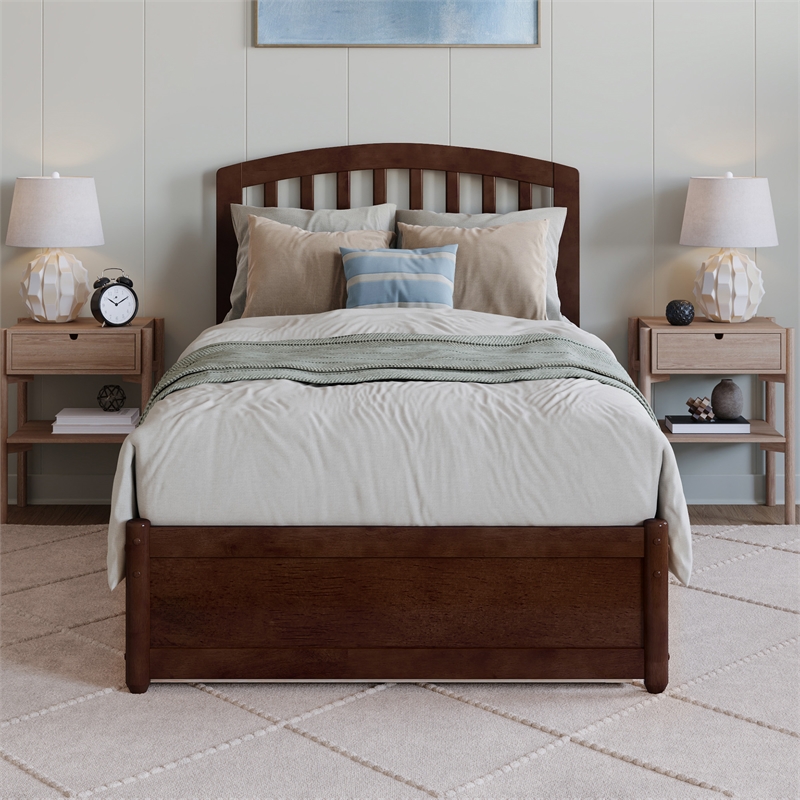 Lucia Twin XL Wood Platform Bed with Panel Footboard & Twin XL Trundle in Walnut