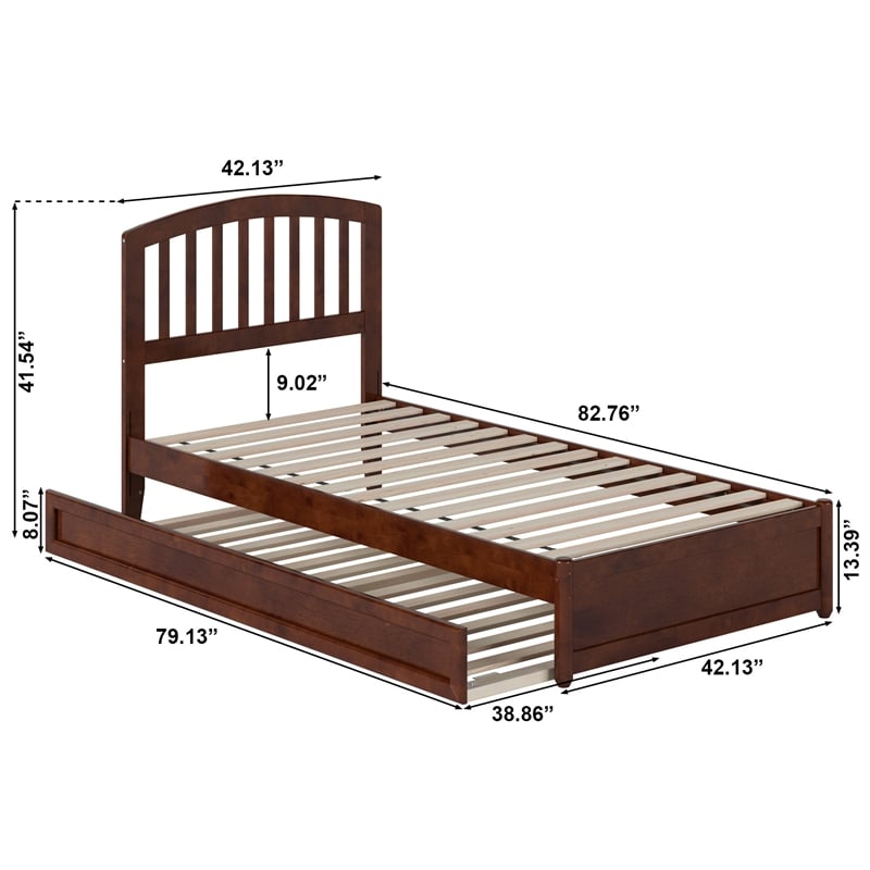 Lucia Twin XL Wood Platform Bed with Panel Footboard & Twin XL Trundle in Walnut