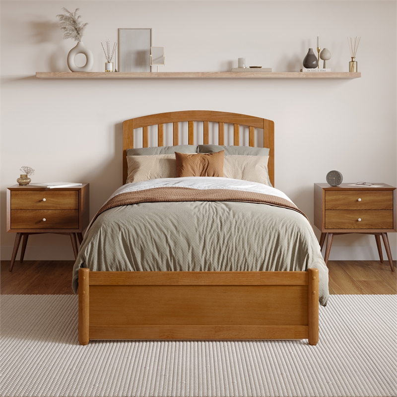 Lucia Twin XL Platform Bed with Panel Footboard & TXL Trundle in Light Toffee