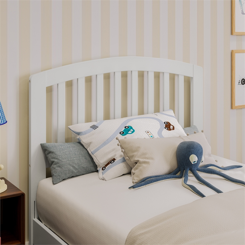 Lucia Twin Wood Platform Bed with Panel Footboard and Twin Trundle in White