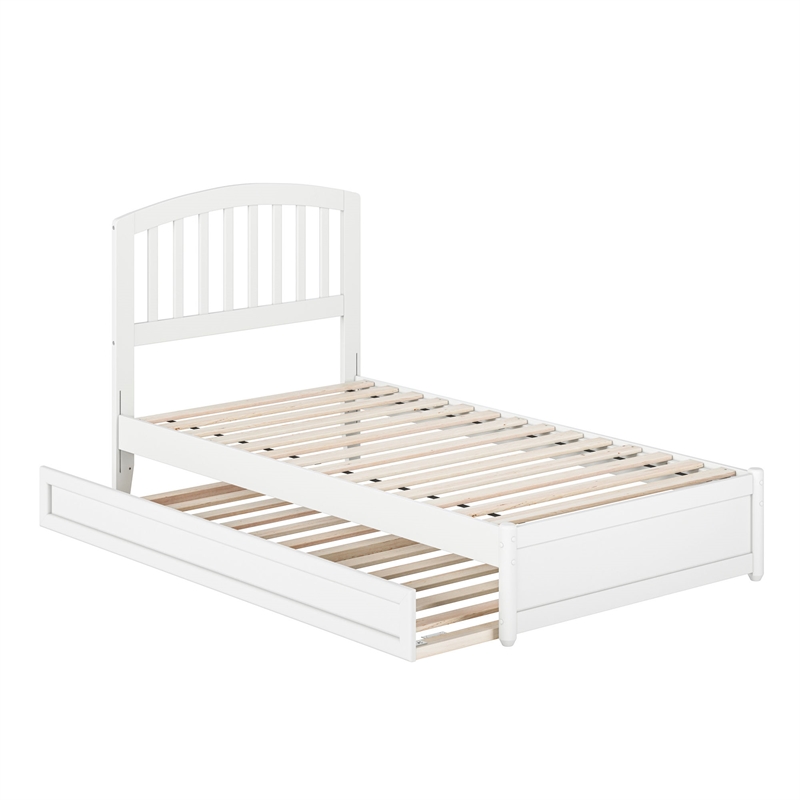 Lucia Twin Wood Platform Bed with Panel Footboard and Twin Trundle in White