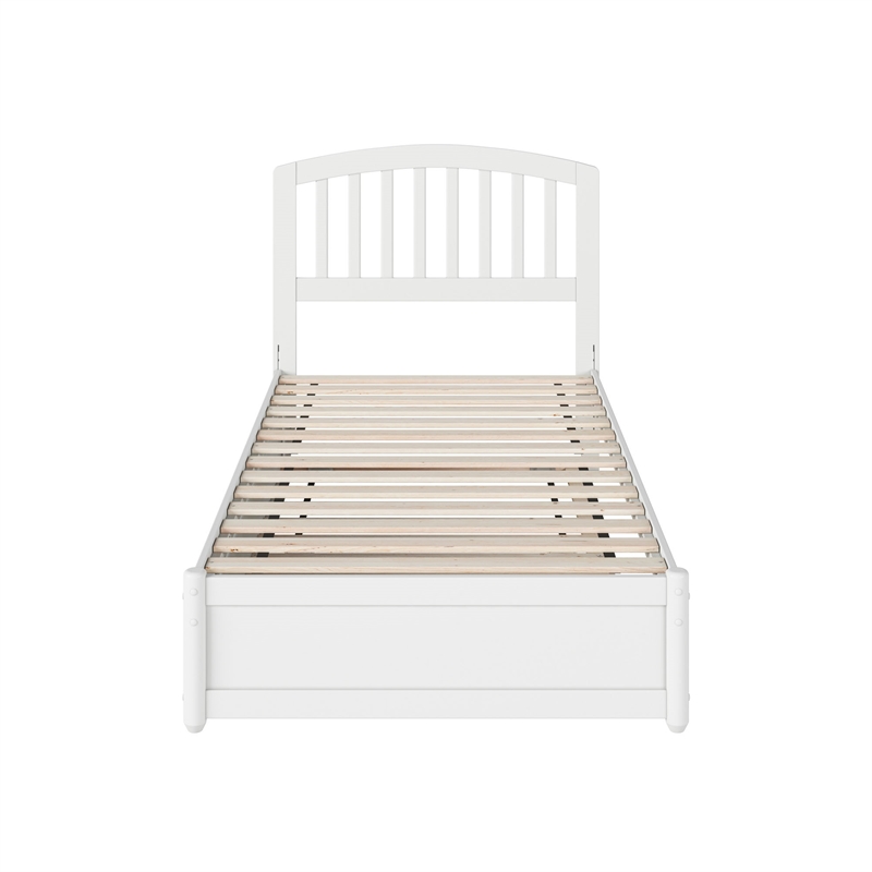 Lucia Twin Wood Platform Bed with Panel Footboard and Twin Trundle in White