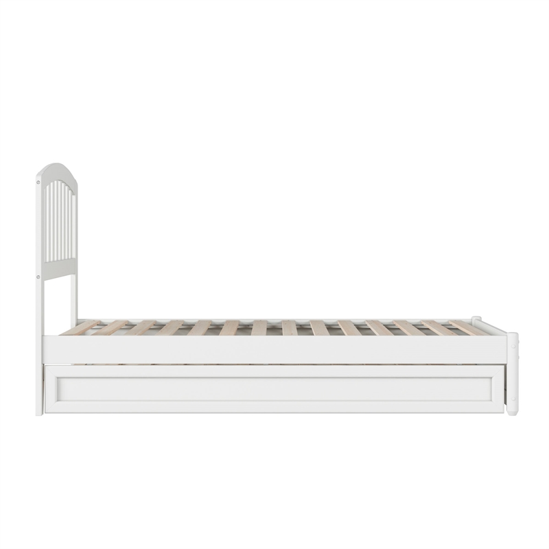 Lucia Twin Wood Platform Bed with Panel Footboard and Twin Trundle in White