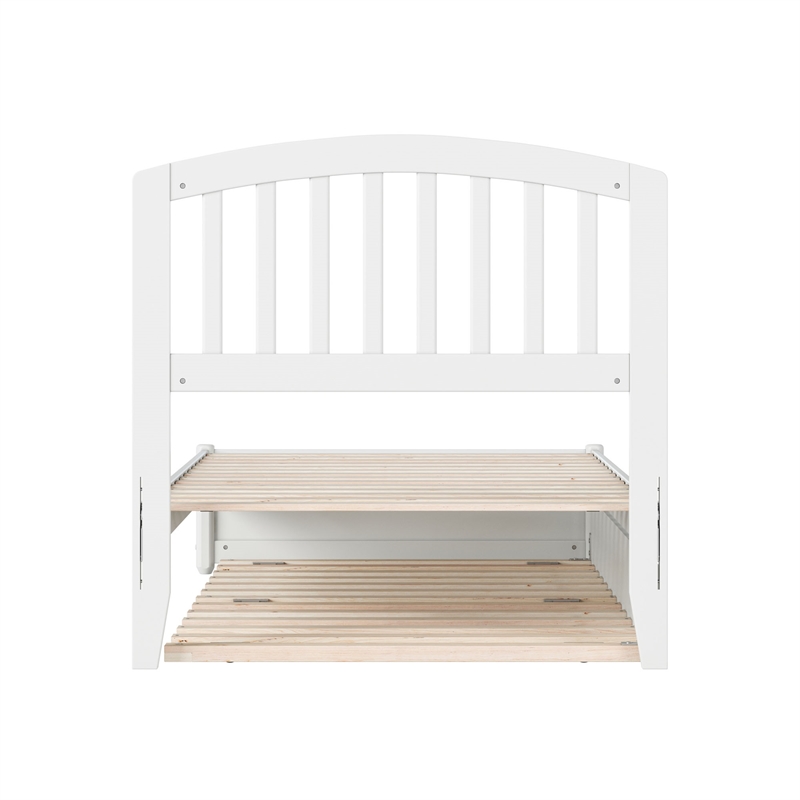 Lucia Twin Wood Platform Bed with Panel Footboard and Twin Trundle in White