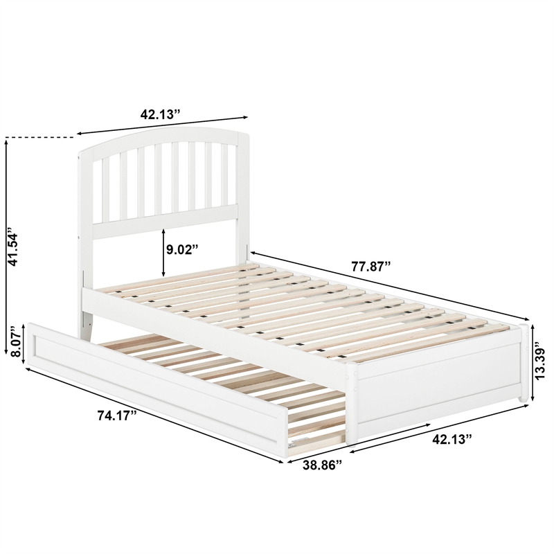 Lucia Twin Wood Platform Bed with Panel Footboard and Twin Trundle in White