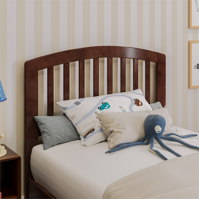 Lucia Twin Wood Platform Bed with Panel Footboard and Twin Trundle in Walnut