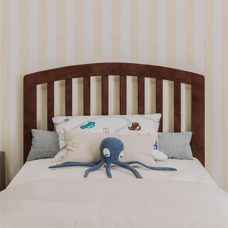 Lucia Twin Wood Platform Bed with Panel Footboard and Twin Trundle in Walnut