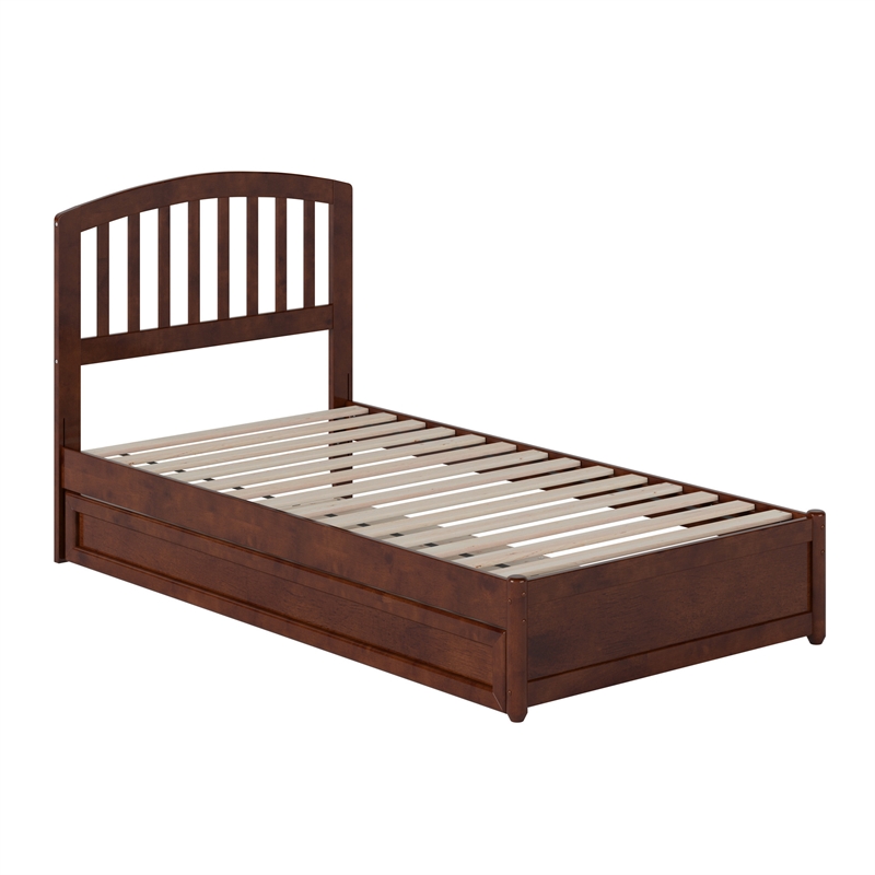Lucia Twin Wood Platform Bed with Panel Footboard and Twin Trundle in Walnut