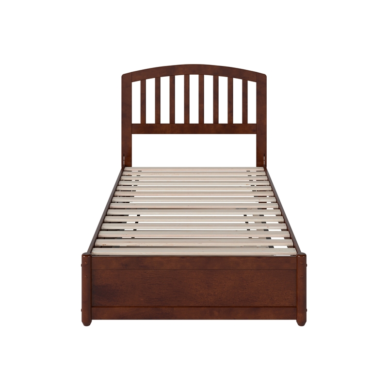 Lucia Twin Wood Platform Bed with Panel Footboard and Twin Trundle in Walnut
