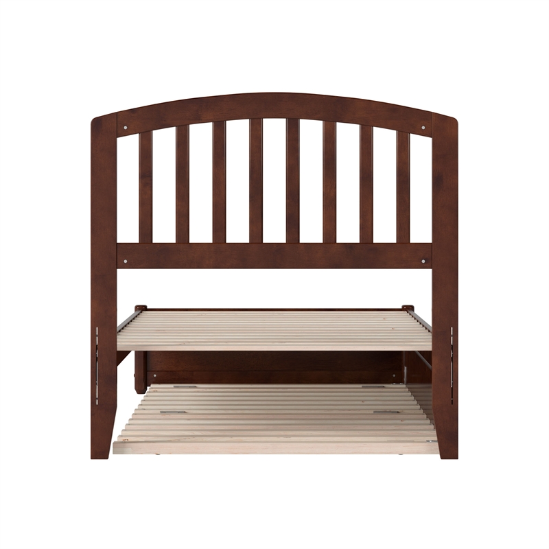 Lucia Twin Wood Platform Bed with Panel Footboard and Twin Trundle in Walnut