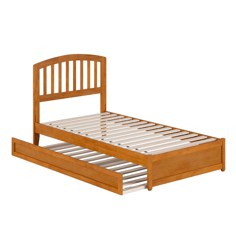 Lucia Twin Wood Platform Bed with Panel Footboard & Twin Trundle in Light Toffee