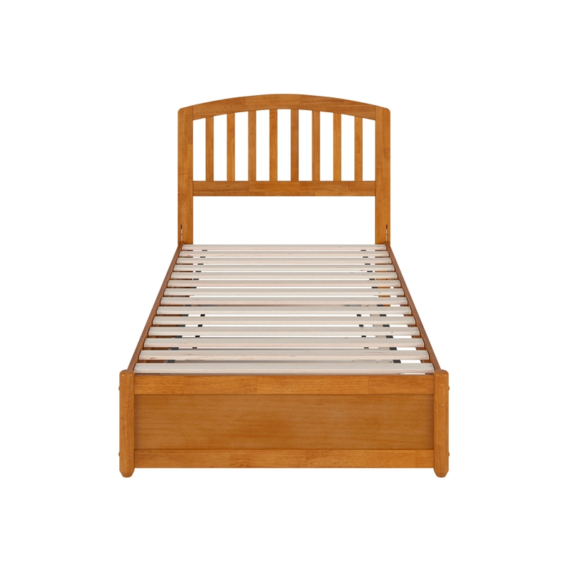 Lucia Twin Wood Platform Bed with Panel Footboard & Twin Trundle in Light Toffee