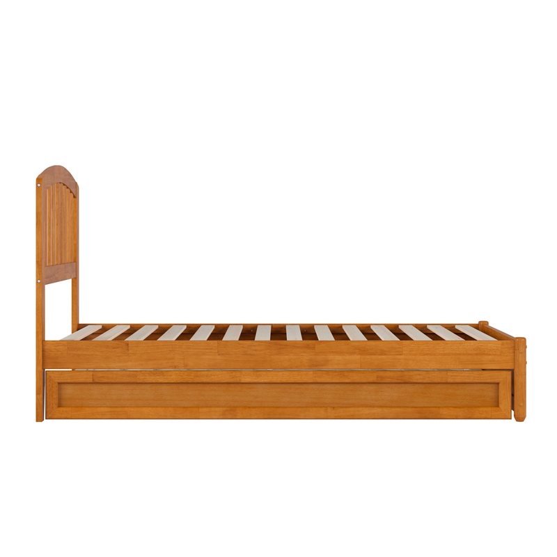 Lucia Twin Wood Platform Bed with Panel Footboard & Twin Trundle in Light Toffee