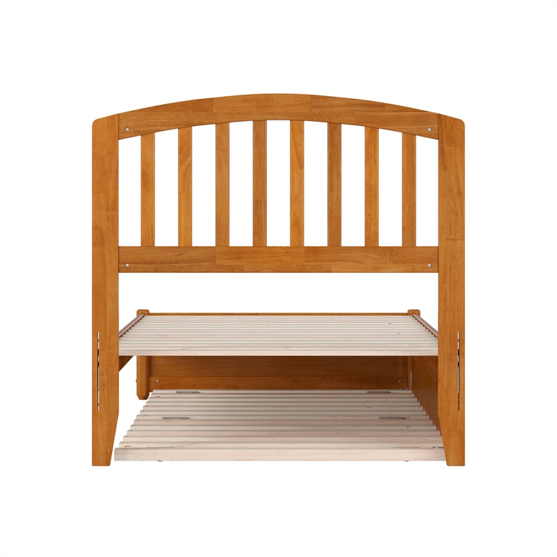 Lucia Twin Wood Platform Bed with Panel Footboard & Twin Trundle in Light Toffee