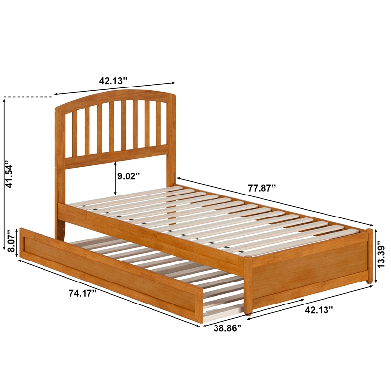 Lucia Twin Wood Platform Bed with Panel Footboard & Twin Trundle in Light Toffee