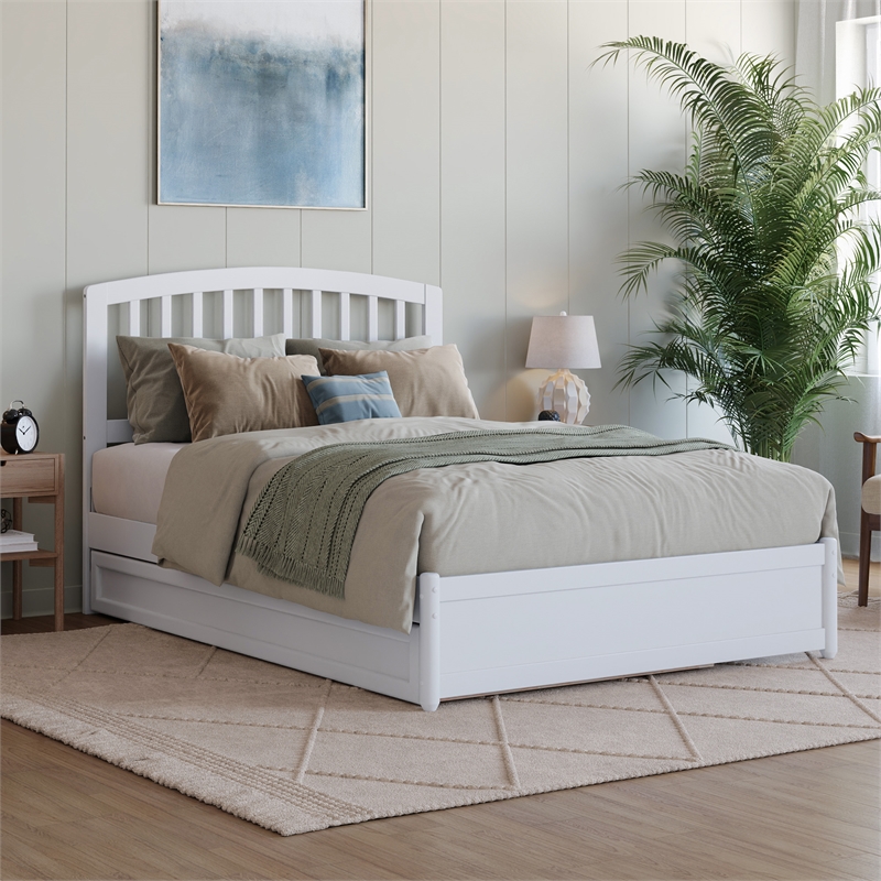 Lucia Full Wood Platform Bed with Panel Footboard and Twin Trundle in White