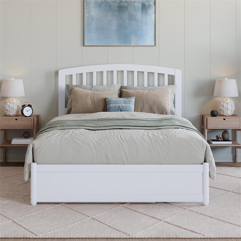 Lucia Full Wood Platform Bed with Panel Footboard and Twin Trundle in White