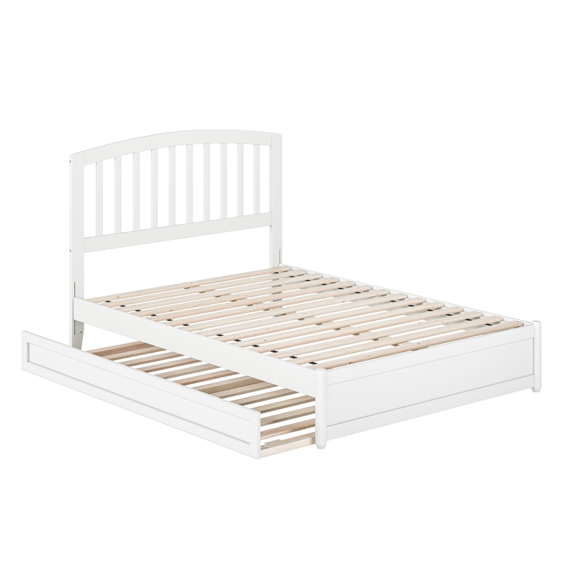 Lucia Full Wood Platform Bed with Panel Footboard and Twin Trundle in White
