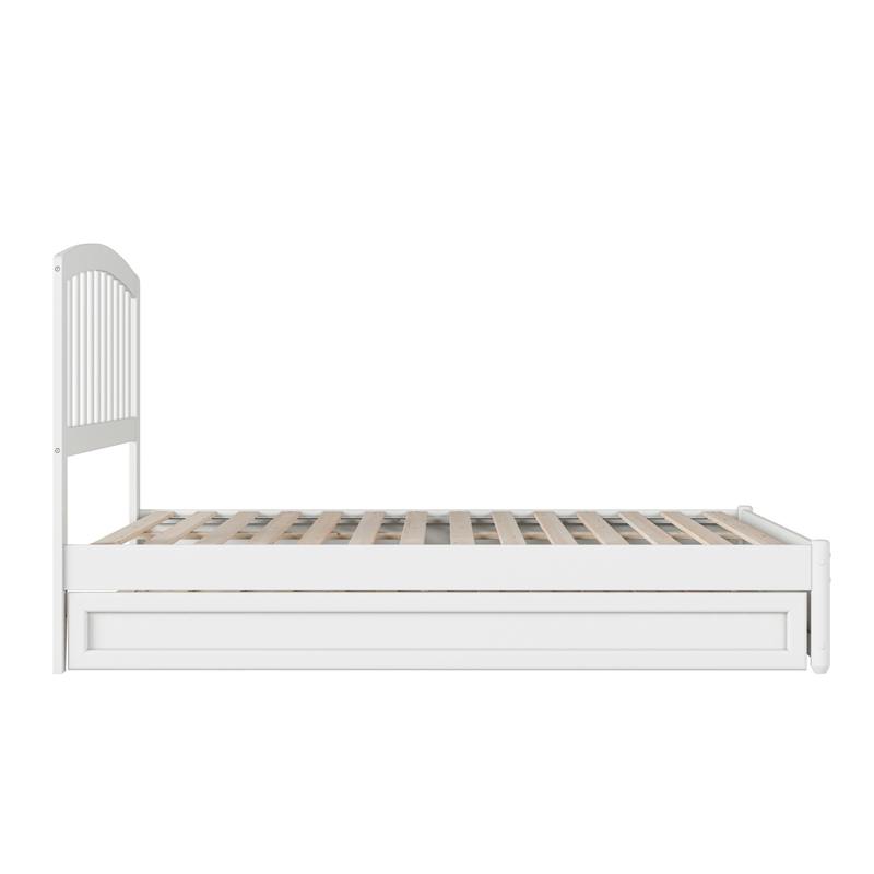Lucia Full Wood Platform Bed with Panel Footboard and Twin Trundle in White