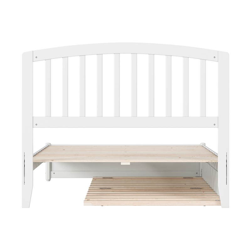 Lucia Full Wood Platform Bed with Panel Footboard and Twin Trundle in White