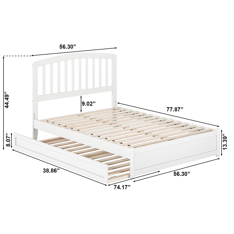 Lucia Full Wood Platform Bed with Panel Footboard and Twin Trundle in White