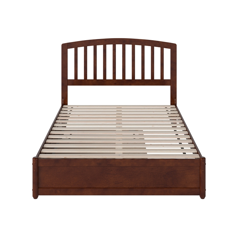 Lucia Full Wood Platform Bed with Panel Footboard and Twin Trundle in Walnut