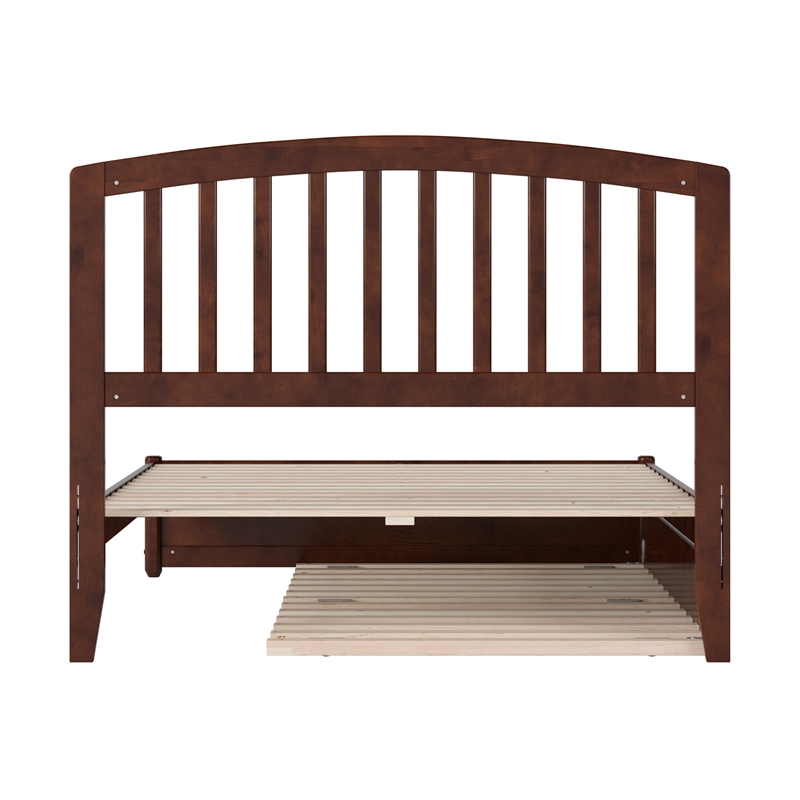 Lucia Full Wood Platform Bed with Panel Footboard and Twin Trundle in Walnut