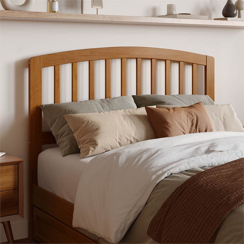 Lucia Full Wood Platform Bed with Panel Footboard & Twin Trundle in Light Toffee