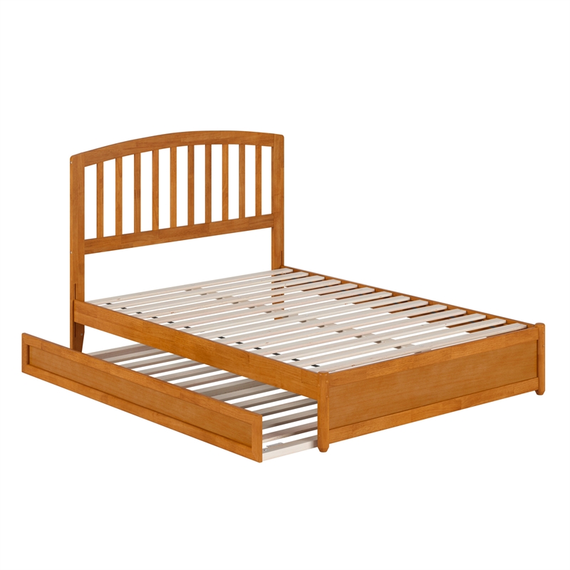 Lucia Full Wood Platform Bed with Panel Footboard & Twin Trundle in Light Toffee
