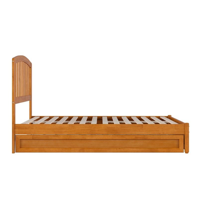 Lucia Full Wood Platform Bed with Panel Footboard & Twin Trundle in Light Toffee