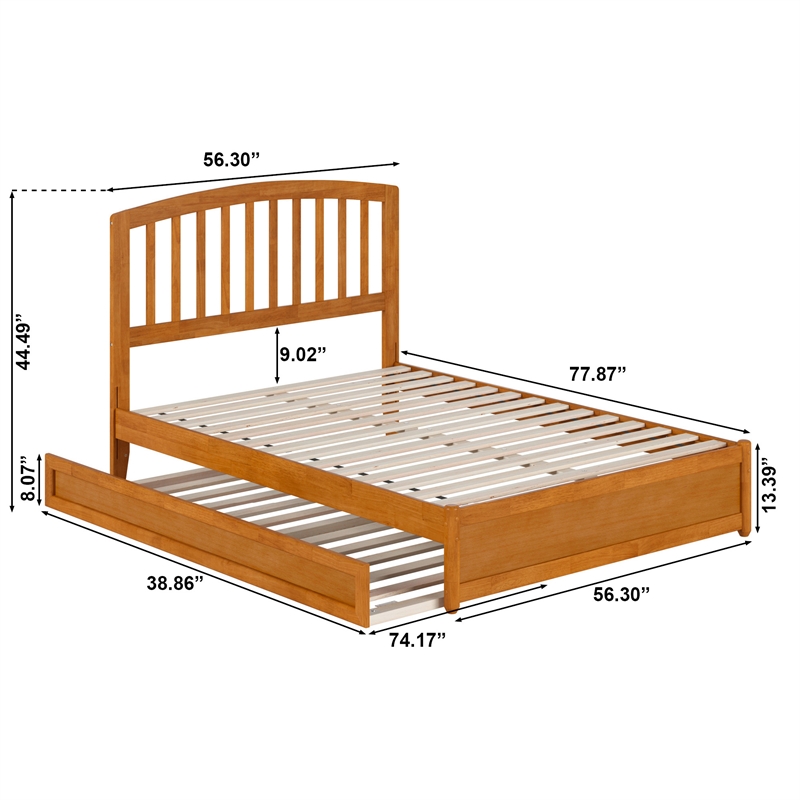 Lucia Full Wood Platform Bed with Panel Footboard & Twin Trundle in Light Toffee
